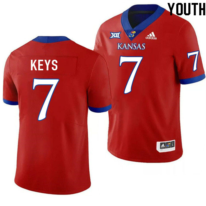 Youth #7 Gage Keys Kansas Jayhawks College Football Jerseys Stitched Sale-Red - Click Image to Close